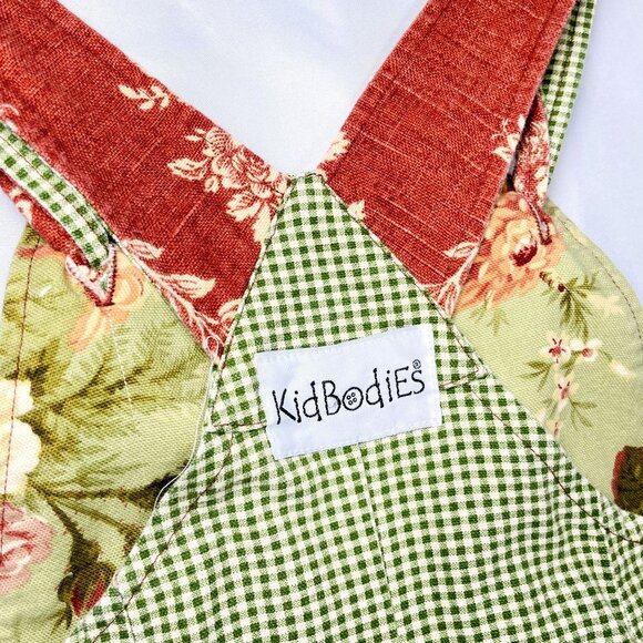 Vintage Boho Neutral Gingham Green Floral Cropped Overalls Romper Small / 5 - 6 - Picture 6 of 14